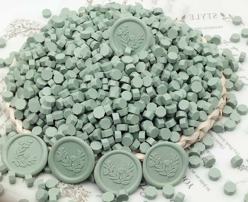 Atopbb 300 Pcs Wax Seal Beads, Sage Green Sealing Wax Beads, Refilling Octagon Wax Sealing Beads for Wax Stamp Sealing, Perfect for Wedding Invitations, Christmas Cards, Envelopes (Sage Green) - Image 1